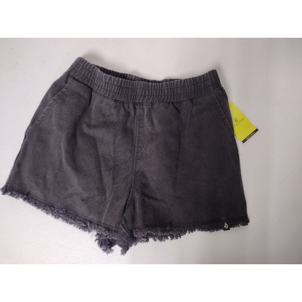 Volcom Kids Washed Black Denim Pull On Shorts Frayed Hem Size M 8/10 NWT